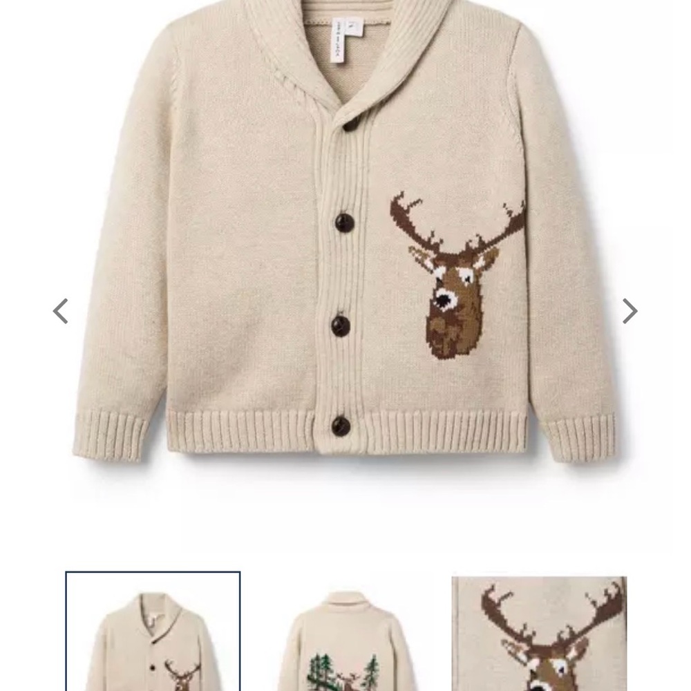 Janie and Jack Beige Cardigan with Deer Motif